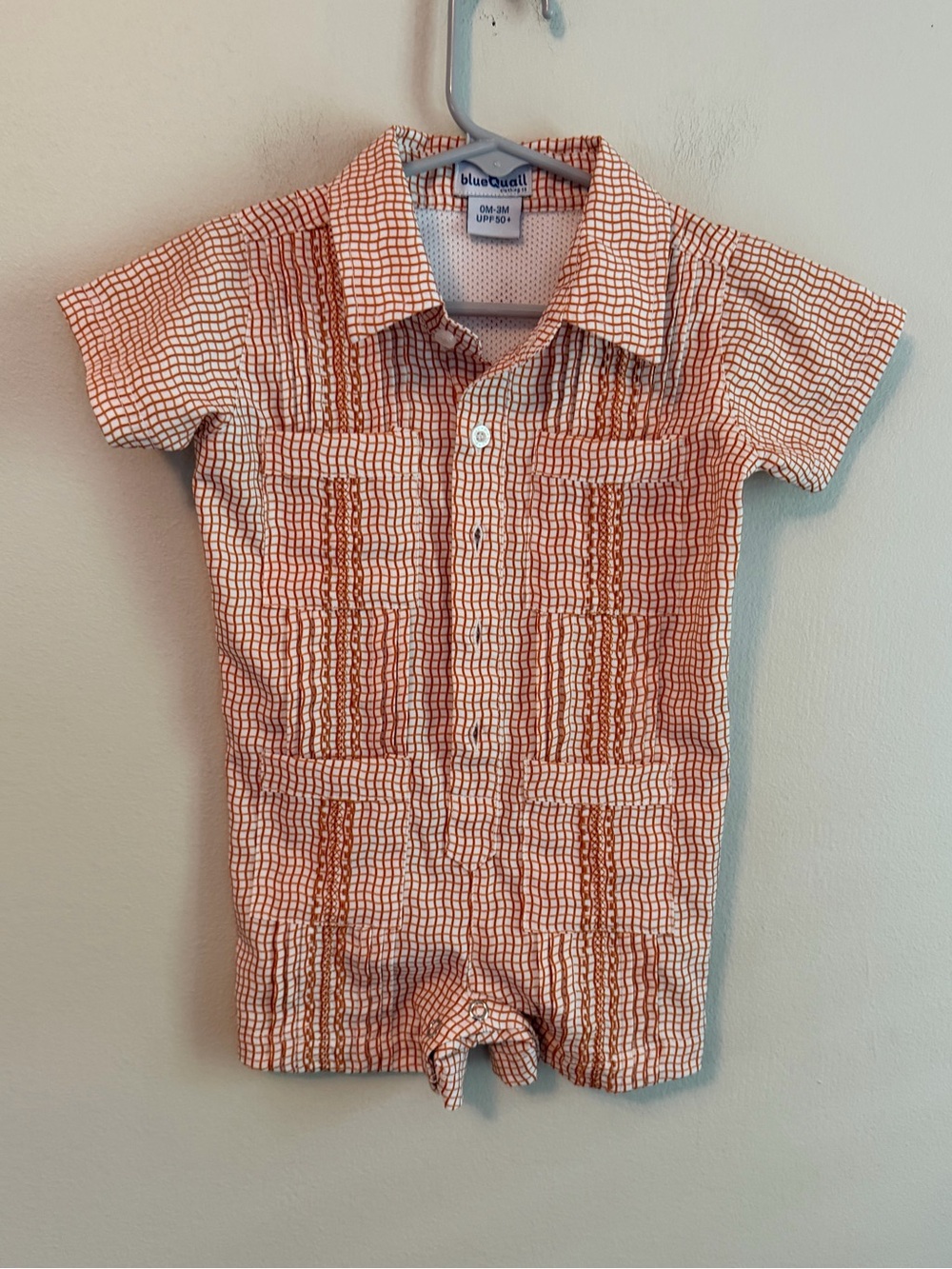 Blue Quail Orange Grid Short Sleeve Baby Romper